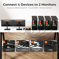 TESmart 4 Port Dual Monitor KVM Switch 4 PC HDMI 4K 60Hz dengan Docking Station USB 3.0 EDID untuk Administrasi Sistem TI