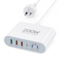 Chargeur mural HNT Factory 200W GaN PD, bloc de charge USB-C 6 ports pour iPad iPhone 17 16 15 14 13 Pro Max