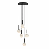 Lustre suspendu long à 5 têtes en albâtre naturel, éclairage incandescent CRI 90, durée de vie de 50 000 heures, en laiton, pour plafond