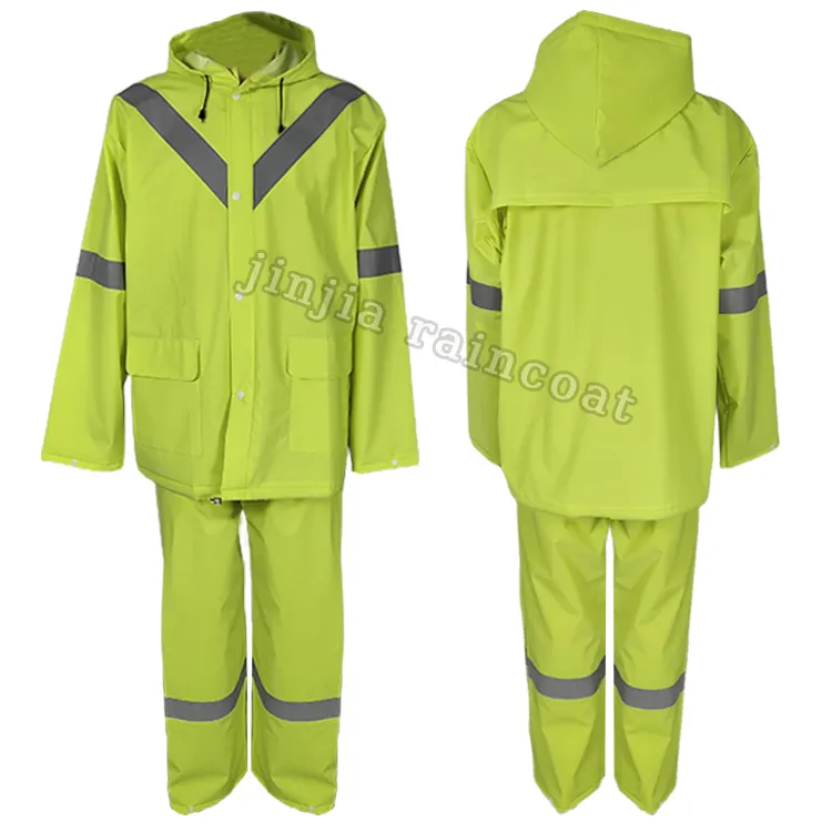 Custom Volwassen Industrieel Werk Beschermende Kleding Reflecterende Fluorescerende Pvc Polyester Zware Waterdichte Regenpak