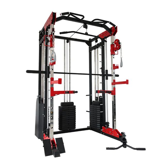 CooSport Fitness Heavy Duty Full Cage Power Rack Steel Smith Machine Indoor Fitness Home Gym Squat Barbell Squat Cage Black