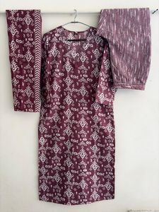 Women Maroon Cotton Kurta/Kurti Set White Discharge Print Traditional Indian Pakistani Party Wear Knee-Length Regular Fit Quick - Product Image 5