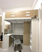 Lit de dortoir en bois personnalisable avec bureau, casier et armoire pour chambre, hôtel, école