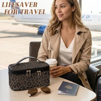 Trousse de Maquillage Double Couche en Cuir PU Imprimé Léopard Marron avec Poignée – Organisateur de Voyage pour Cosmétiques