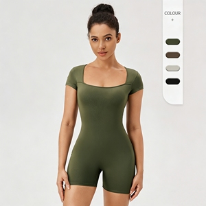 Combinaison <span class=keywords><strong>de</strong></span> <span class=keywords><strong>sport</strong></span> Yutuo pour <span class=keywords><strong>femme</strong></span> à manches courtes et col carré, idéale pour le fitness, la course, l'entraînement et le yoga - Product Image 1