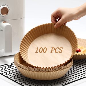 Air Fryer Paper <b>Tray</b> 20cm Silicone Coated Disposable For Baking Fries <b>BBQ</b> Non Stick Liner 100 Pcs - Product Image 1