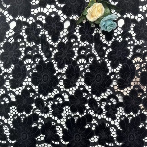 2025 African Black Velvet Lace Fabric <strong>Cord</strong> Velvet Guipure Floral Cutwork Embroidery Fabric for Women Dress - Product Image 5