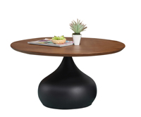Table basse ronde en bois massif et fer forgé noir, style classique moderne, pour salon et mobilier de maison