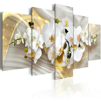 Impression sur toile à 5 panneaux de fleurs d'orchidée jaunes - Œuvre d'art moderne, peinture abstraite, décoration murale pour la maison, décoration de salon