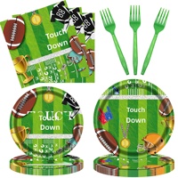 Service de table en papier 96 pièces pour fête d'anniversaire, thème rugby, design tactile, style dessin animé, comprenant serviettes, gobelets et assiettes