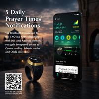 Bague islamique intelligente, compteur de tasbih, boussole Qibla, notification des heures de prière, surveillance de la fréquence cardiaque SpO2, surveillance du sommeil, étanche IP67