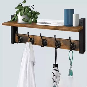 Porte-manteau mural avec étagère, en bois rustique, avec 5 crochets métalliques, <span class=keywords><strong>pour</strong></span> entrée, avec étagère supérieure <span class=keywords><strong>pour</strong></span> le rangement - Product Image 6