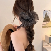 Chouchous extra larges et moelleux de 18 cm, motif léopard Eugenian, en organza café et noir, bandeau tendance pour femme