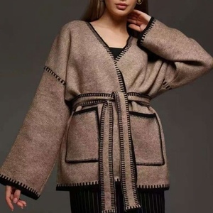 Neuer Schicker Pullover mit Kontrastfarben für Herbst und Winter, Eleganter Vintage-Look, Locker Geschnittene Damenoberteil, Schnür-Strickjacke für Frauen - Product Image 3