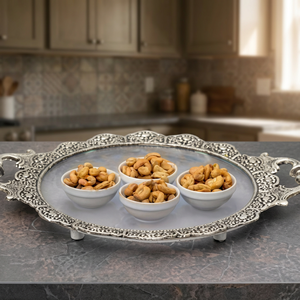 Silver <b>Serving</b> <b>Tray</b> Polished Metal Handle Residential Use - Product Image 3