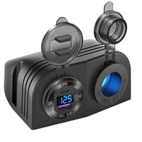 Chargeur USB C 18W QC3.0 & 30W PD avec voltmètre et interrupteur à bouton + prise d'alimentation LED 12v montage sur panneau