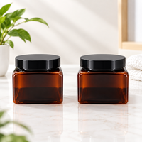 Pot carré en PET ambré personnalisé de 500 ml (16 oz) avec bouchon à vis pour masque capillaire, crème, gommage corporel, emballage cosmétique