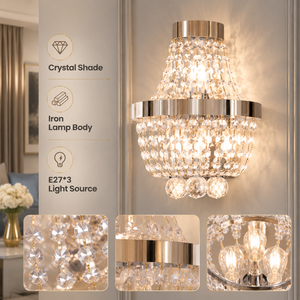 Lámpara de pared moderna de hierro y cristal, iluminación decorativa interior para sala de estar, dormitorio, hotel, villa, lujo, E27, tres luces - Product Image 3