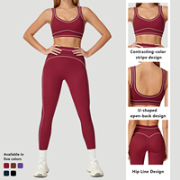 Ensemble de yoga 2 pièces personnalisé avec logo pour femme – Tenue de sport ultra douce taille haute, couleurs contrastées, vêtements de fitness et de gym
