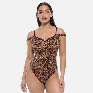 Venta al por mayor de encaje con cuello en V T-Back cintura y abdomen Shaping Tanga Shapewear Body para mujeres Sexy <span class=keywords><strong>Leopard</strong></span> Body - Product Image 3