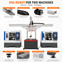 Système de manutention automatique de pièces à 3 axes servo pour l'automatisation industrielle, avec chargeur de portique à double tourneur CNC et robot intégré (deux machines, un robot)
