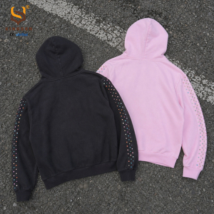 Sudadera con Capucha Personalizada con Logotipo, de Algodón Grueso, con Pedrería, Estilo Vintage Lavado, Diseño de Moda Urbana - Product Image 4