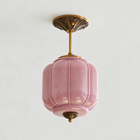 Suspension en verre rose vintage en forme de citrouille, laiton sculpté, certifiée ETL/CE, blanc chaud 3500K, garantie 3 ans - Style rétro pour salle à manger/enfants