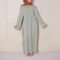 Robe Abaya musulmane élégante sur mesure vert menthe avec détail de cravate, plissée devant, coupe ample, style modeste, Maxi pour femme