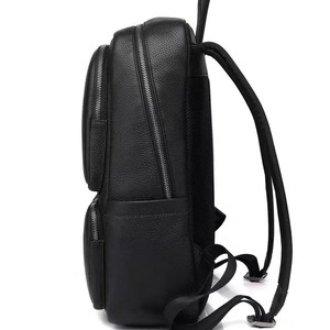 Business Genuine Leather Backpack <b>20L</b> Anti-Theft Men's Travel <b>Bag</b> Solid Color Breathable Interior Zipper Pocket - Product Image 3