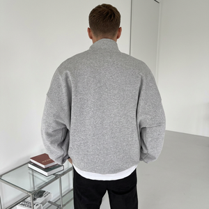 Men's Quarter Zip <b>Sweatshirt</b> Oversized Regular Fit Solid Gray 100% Cotton Fleece Eco-Friendly 480g Minimalist Autumn Wear - Product Image 2
