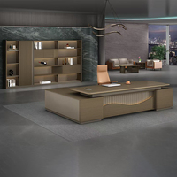 Bureau de direction contemporain avec éclairage LED intégré, table de patron pour bureau de PDG