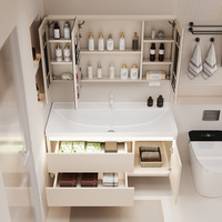 Meuble de salle de bain avec lavabo monobloc en céramique, vasque de lavage marin à tiroir, combinaison lavabo-vasque en aluminium laqué nid d'abeille