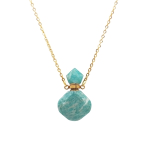 Wholesale Bulk Natural Stone Amethyst Amazonite Rhombus Shaped <strong>Mini</strong> Oil <strong>Diffuser</strong> <strong>Necklace</strong> Crystal Quartz Perfume Bottle for Gift - Product Image 3