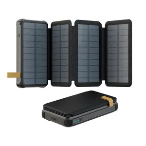 Portable Powerbank 16000mah For Phone Charger With Camping Sos Led Light Foldable Custom Logo Solar Panel Power Bank
