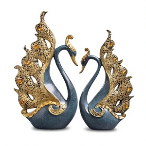 European Couple Swan Resin Figurine Hand <b>Painted</b> Sculpture Gold Wedding Cabinet <b>Table</b> Decor Gift - Product Image 3