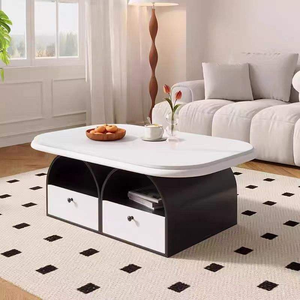 Table basse moderne et décontractée avec tiroirs, en bois écologique et durable, pour salon, petits espaces, style luxueux, peinture noire et blanche - Product Image 2