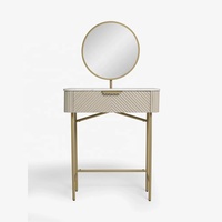 Coiffeuse de style européen personnalisée avec miroir, bois massif, mélamine, design cannelé, tiroir, plateau en quartz, console de maquillage, table à langer
