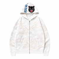 Sweat à capuche zippé en molleton de coton et bambou 450g pour homme, imprimé dessin animé, respirant, coupe-vent, tenue décontractée d'automne