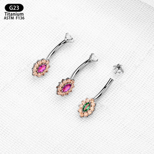 <b>Titanium</b> Navel <b>Stud</b> Flower Shape 1.6mm G23 Prong Setting Crystal Belly Ring Jewelry - Product Image 2
