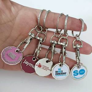OEM kim loại <span class=keywords><strong>Euro</strong></span> Xe đẩy đồng xu chủ tùy chỉnh thiết kế kim loại Keyring siêu thị mua sắm giỏ hàng Chip Xe đẩy Token Coin Keychain - Product Image 3