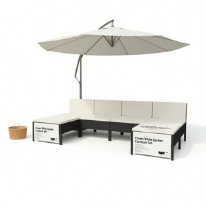 Set di Mobili da Giardino in Rattan Bianco Crema, 6 Posti, Resistente alle Intemperie, Design Contemporaneo - Product Image 1