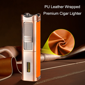 All-in-one Charuto Isqueiro Logotipo personalizado Couro Três-fogo Windproof Isqueiro Inflável Charuto Drag Drill Knife Isqueiro - Product Image 4