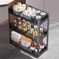 Étagère peu profonde coulissante de type tiroir pour armoire, en acier inoxydable et alliage d'aluminium, support à épices, design à montage inférieur, moderne et simple