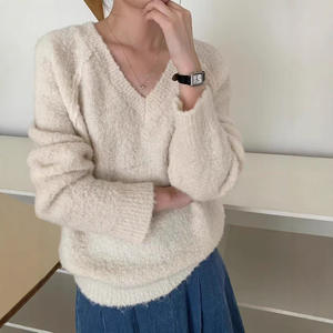 Maglione coreano di lusso con scollo a V lavorato a maglia martellata da donna autunno inverno spesso da indossare ampio stile pigro in maglia a maniche lunghe - Product Image 1