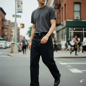 กางเกงยีนส์ผู้ชายสไตล์เกาหลีแบบใหม่สำหรับทุกฤดูกาล ทรงหลวม ยืดหยุ่น ทรงตรง และลำลอง - Product Image 1