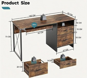 Escritorio Multiusos con Cajones de Almacenamiento para Dormitorio, <span class=keywords><strong>Estudio</strong></span> u Oficina, Material Duradero para Sala de Estar - Product Image 2