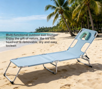 Chaise longue pliante moderne en fer pour extérieur, avec tissu Oxford, dossier réglable et ouverture pour le visage, idéale pour la plage, le parc et le jardin