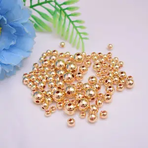 Accessoires de rembourrage perles remplies d'or 14k or bijoux à bricoler soi-même perles à trou droit perles imitation laiton doré argent