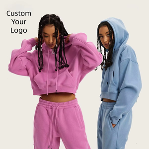 Conjunto de Sudadera Corta Sexy Estilo Europeo y Americano, Sudadera Gruesa de Color Sólido para Otoño e Invierno - Product Image 1