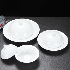 Olla de sopa de cerámica blanca pura Singer con tapa, cuenco de dos orejas personalizado para el hogar, juego de lavabo Palace para fiestas - Product Image 6